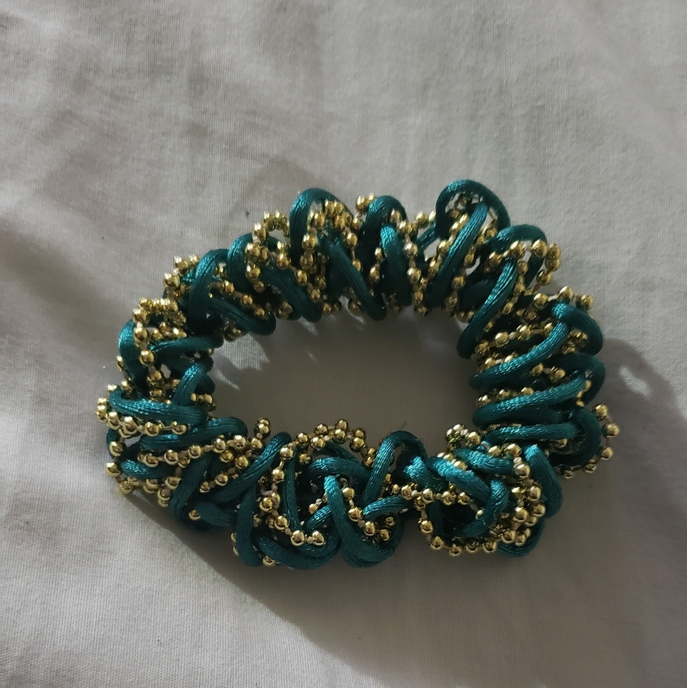 Blue knitted scrunchie
